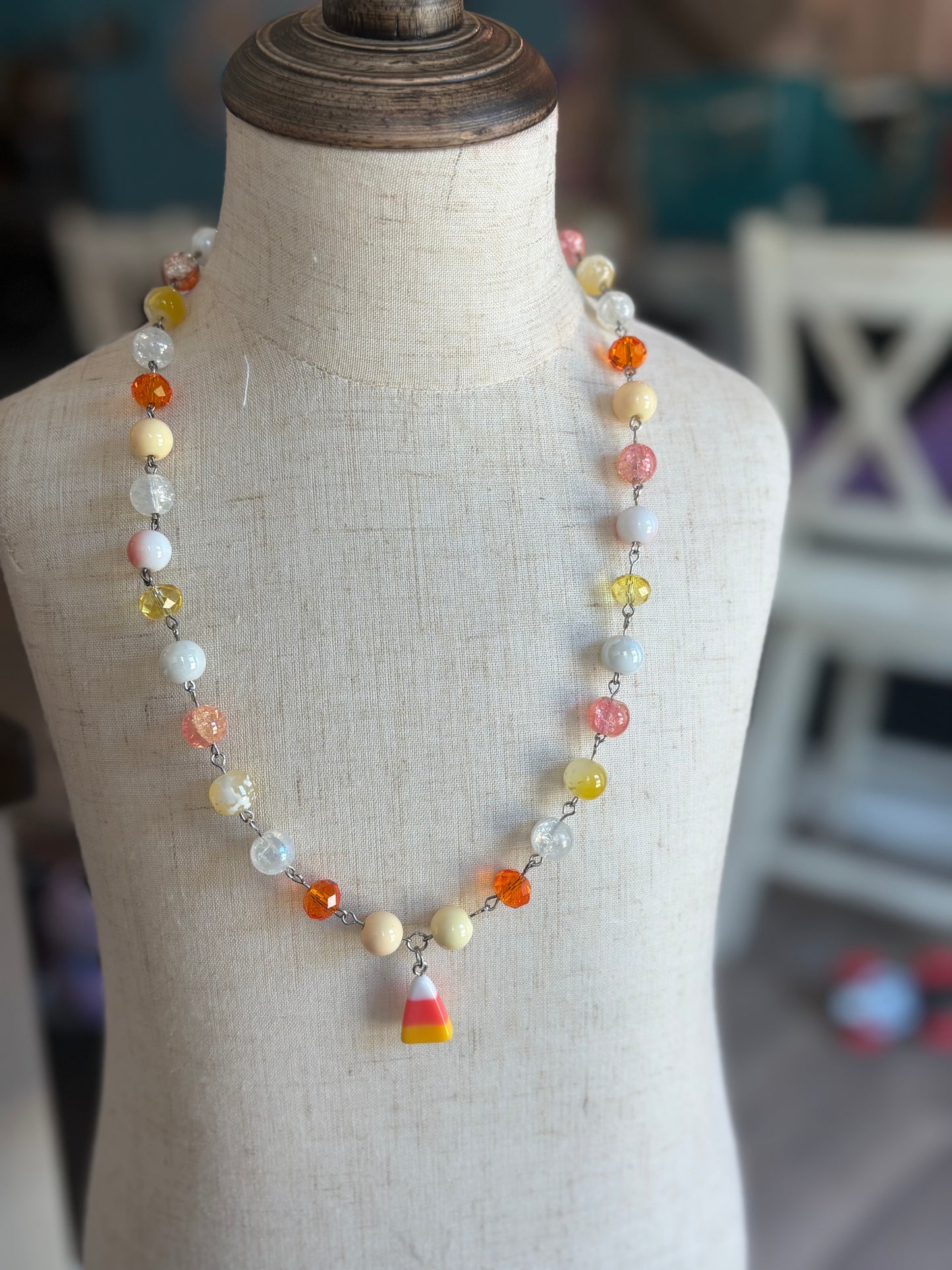 Candy Corn Beaded Necklace