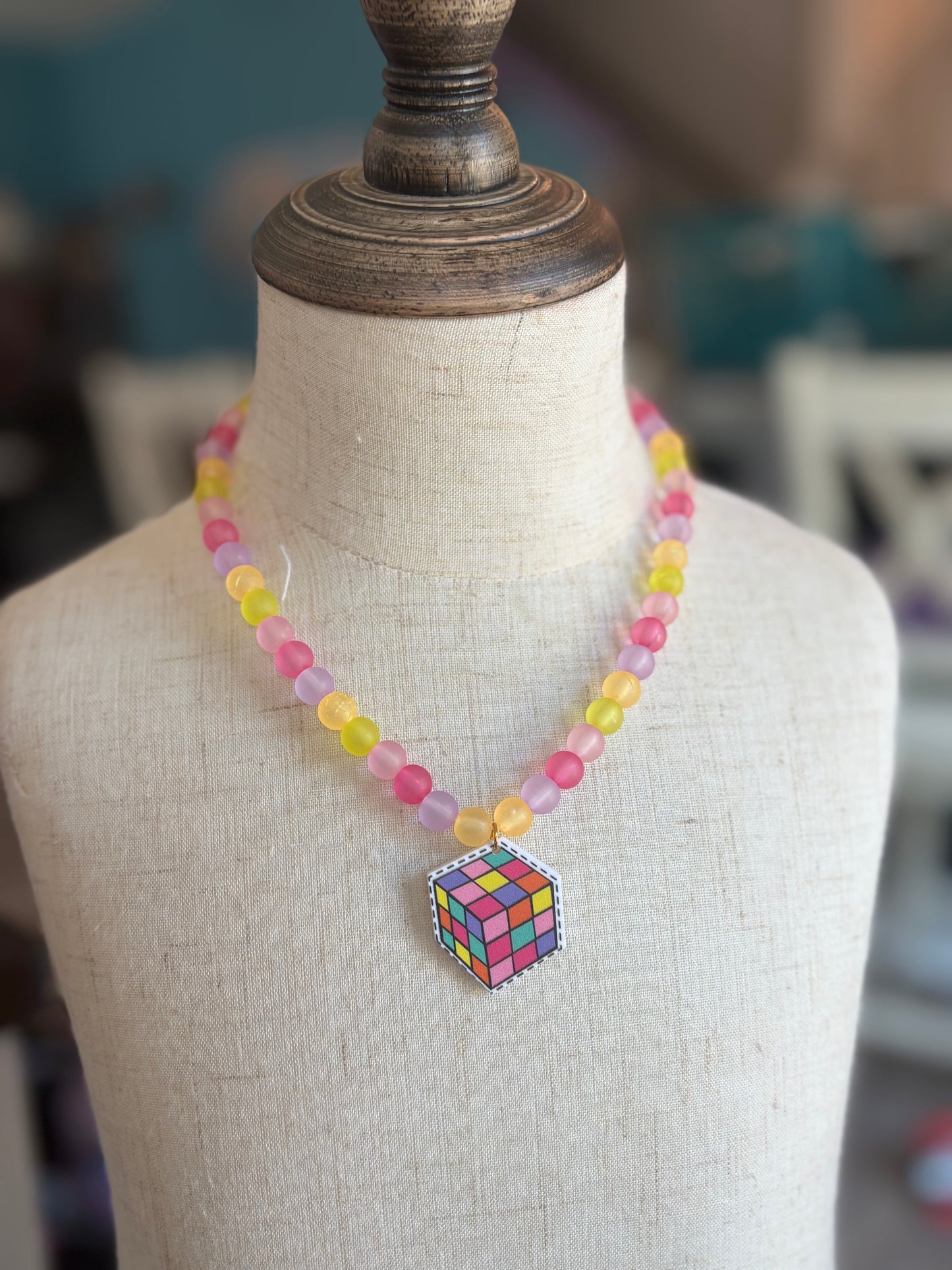 Rubix Cube Beaded Necklace