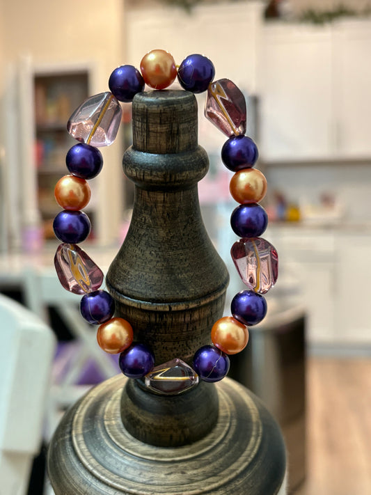 Shimmery Orange and Purple Beaded Bracelet