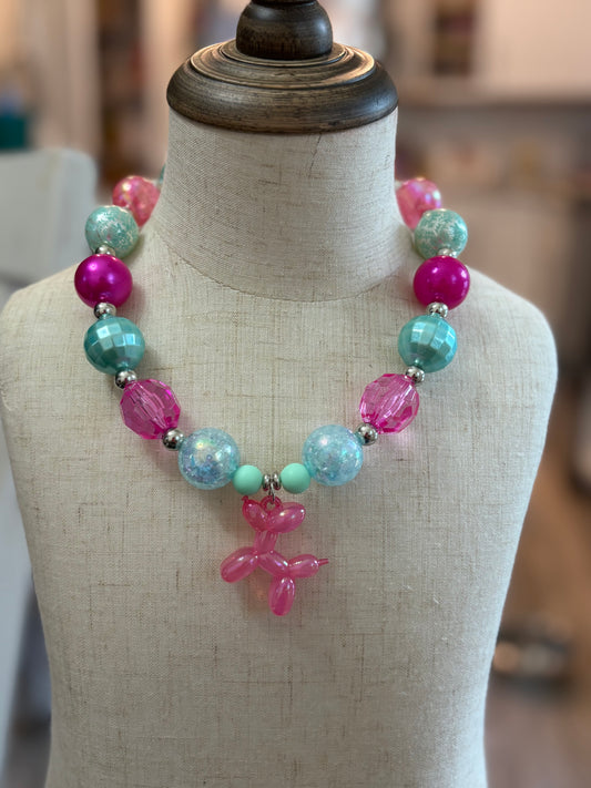 Pink Puppy Balloon Beaded Necklace - Toddler/ young child