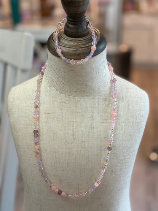 Coral Beaded Necklace and Bracelet Set