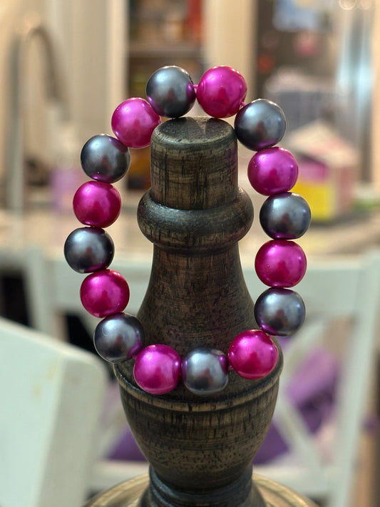 Pink and Black Beaded Bracelet